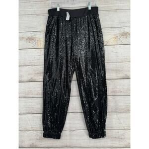 White House Black Market Sequin Jogger Pants Womens Medium Black NEW